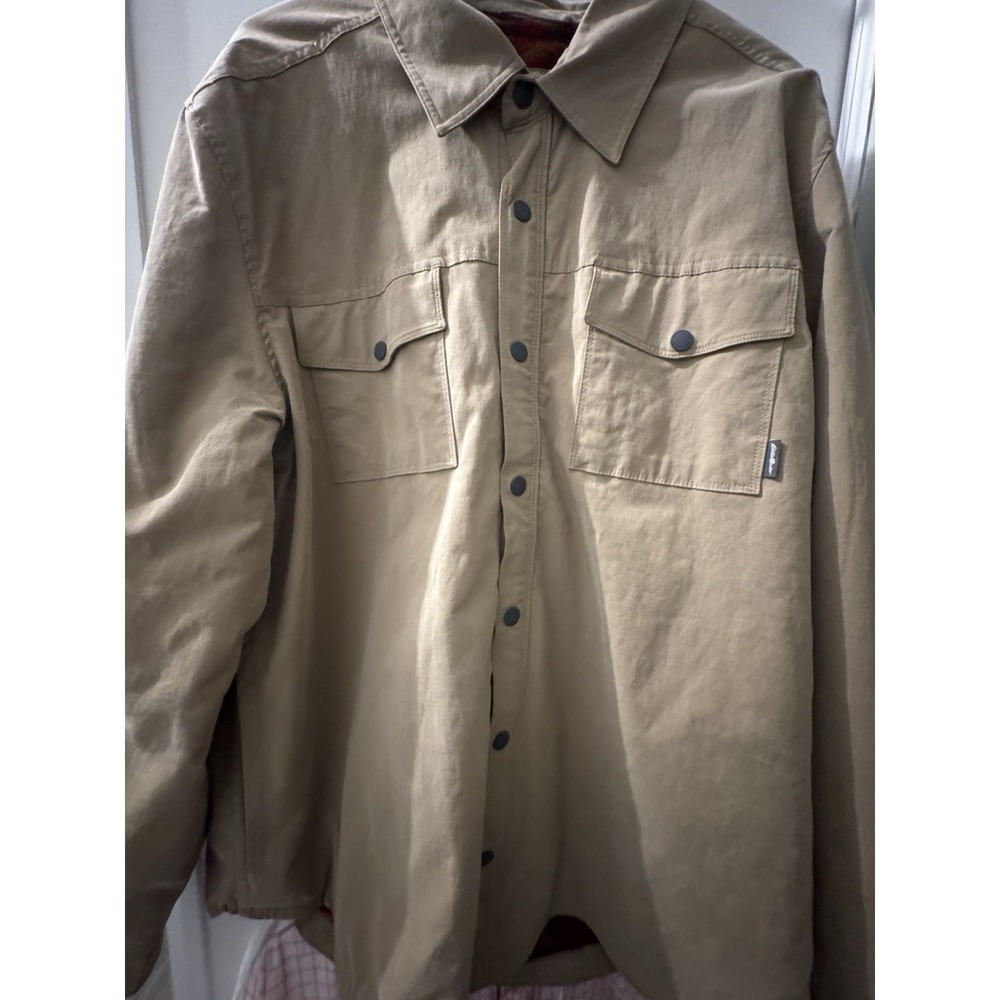 Eddie Bauer Outdoor Men's Large Tan Canvas‎ Shirt Jacket Azte Lined Inside